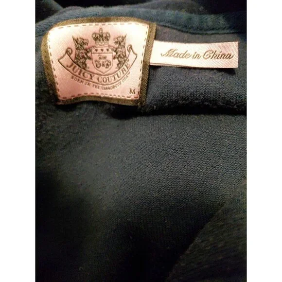 Vintage Y2K Juicy Couture Velour Hoodie Graphic Rhinestones Black Red Medium - Picture 12 of 12